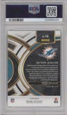 De'Von Achane from the 2023 Panini Select set featuring a Disco Gold parallel graded by PSA and given an overall grade of 9.