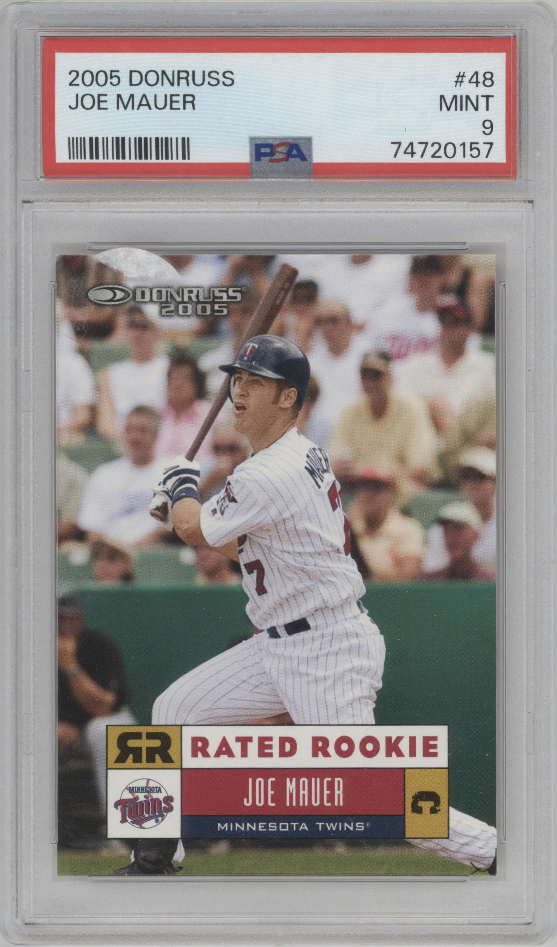 Joe Mauer from the 2005 Donruss set graded by PSA and given an overall grade of 9.