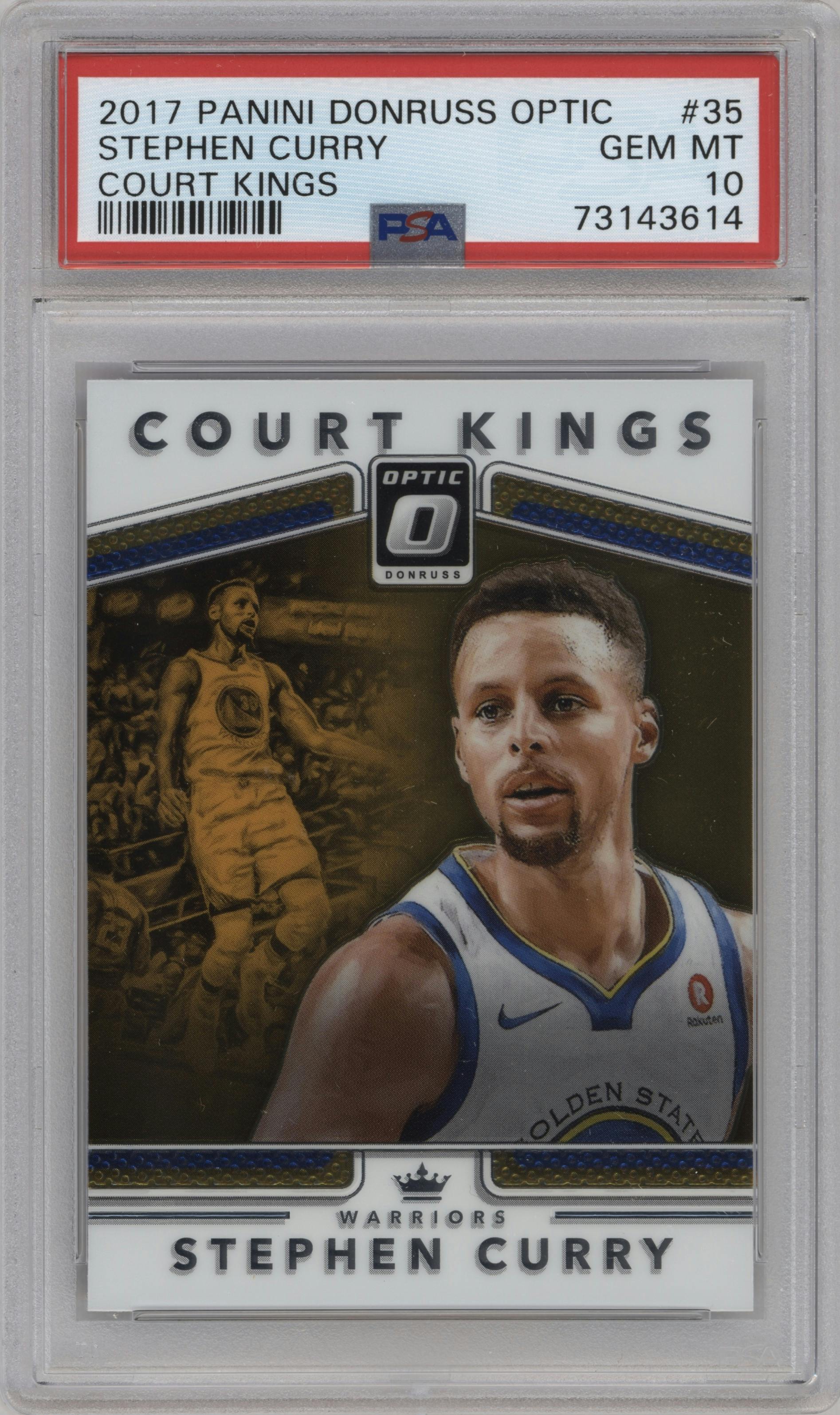 Stephen Curry from the 2017-18 Panini Donruss Optic set graded by PSA and given an overall grade of 10.