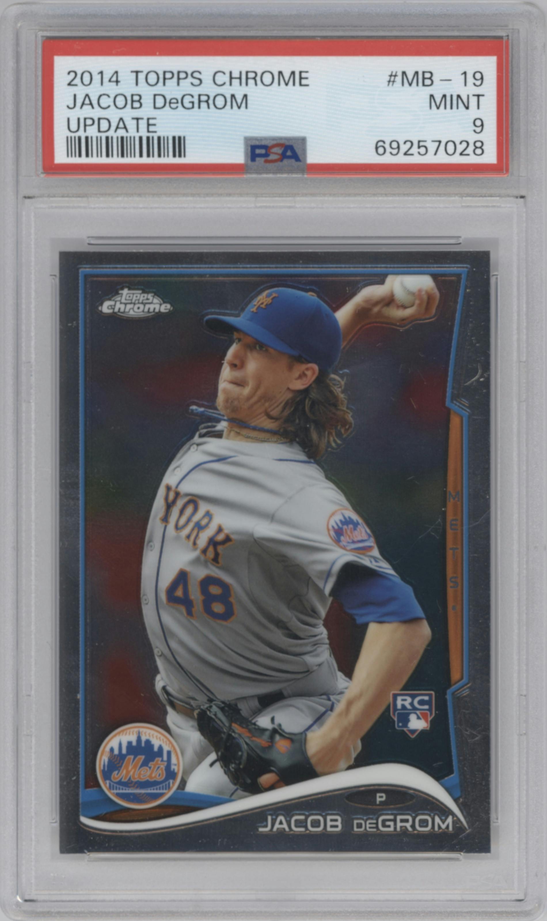 Jacob DeGrom from the 2014 Topps Chrome Update   set graded by PSA and given an overall grade of 9.
