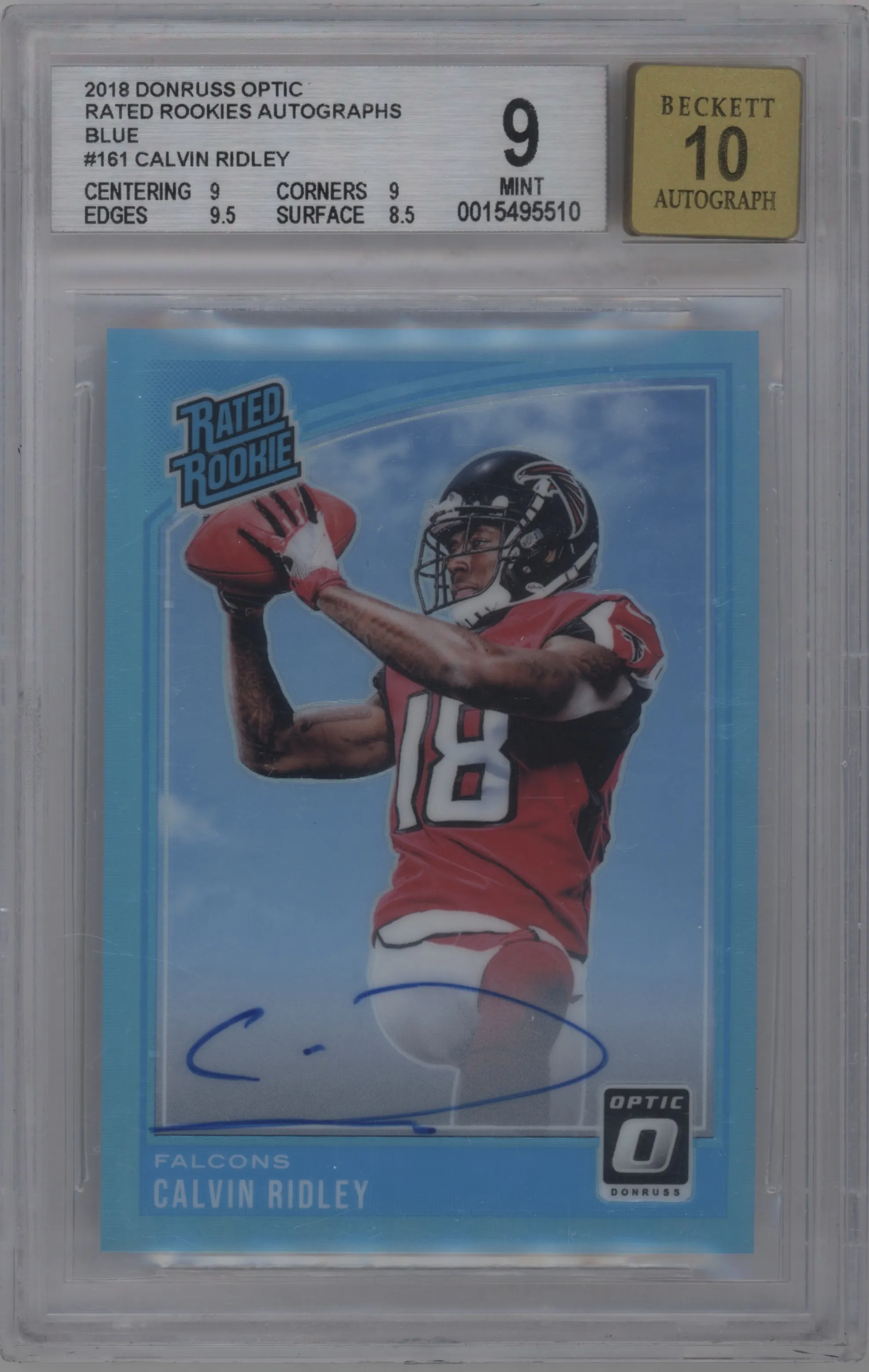 2018 Panini Donruss Optic Rtd.Rke.Auto Calvin Ridley Blue #161 BGS 9