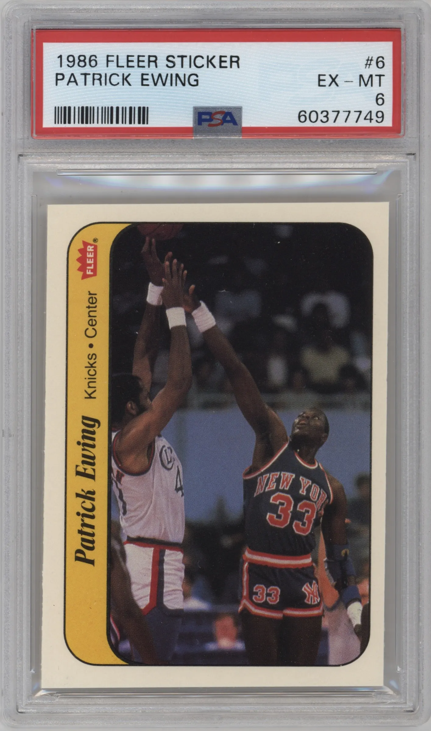 1986 Fleer Stickers Patrick Ewing #6 PSA 6