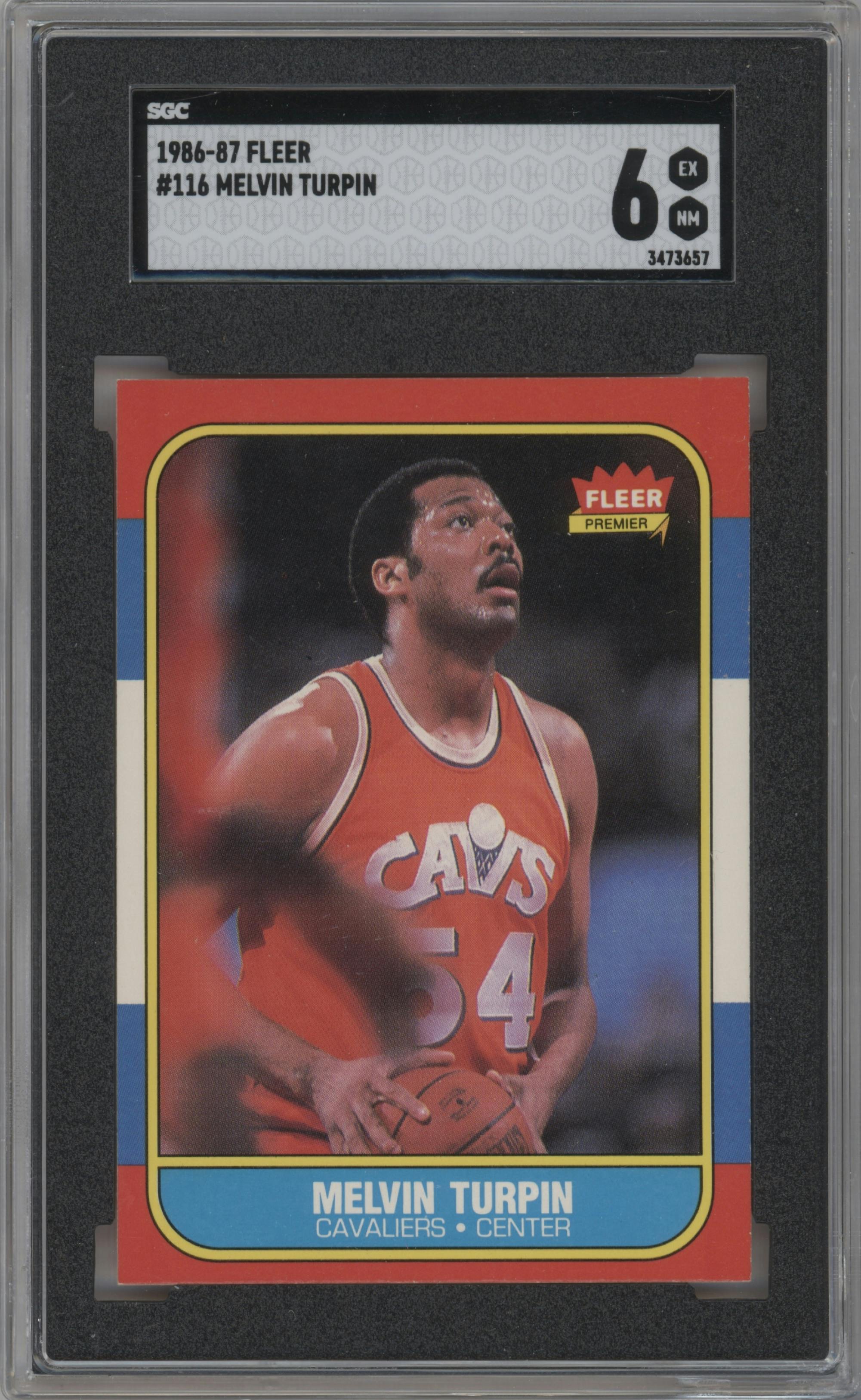 Melvin Turpin from the 1986-87 Fleer set graded by SGC and given an overall grade of 6.