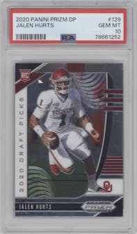 Jalen Hurts from the 2020 Panini Prizm Draft Picks set graded by PSA and given an overall grade of 10.