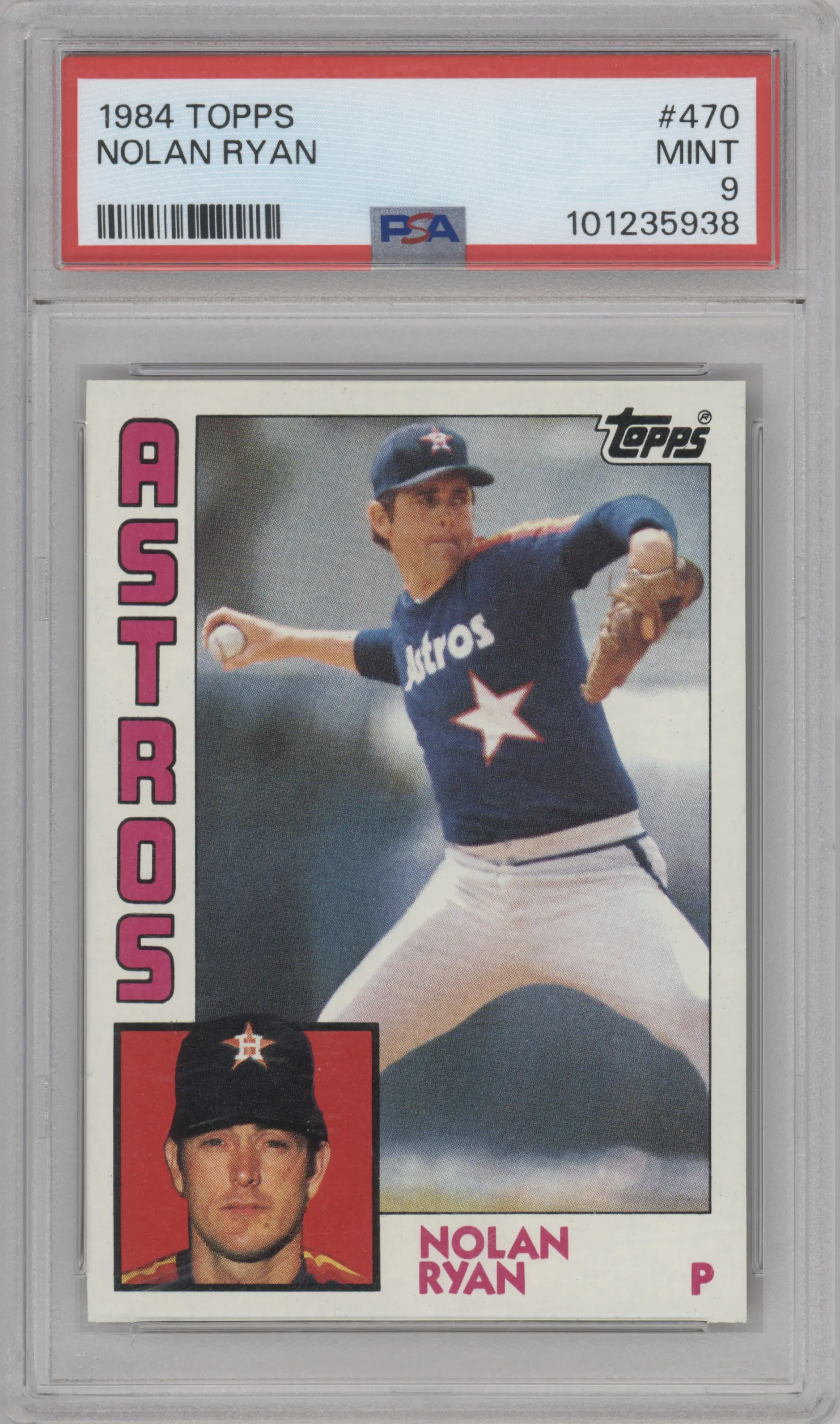 Nolan Ryan from the 1984 Topps set graded by PSA and given an overall grade of 9.