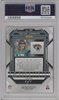 Trevor Lawrence  from the 2022 Panini Prizm set featuring a Black Shimmer parallel graded by PSA and given an overall grade of 10.