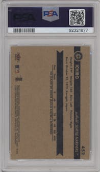 Ichiro from the 2001 Fleer Tradition set graded by PSA and given an overall grade of 10.
