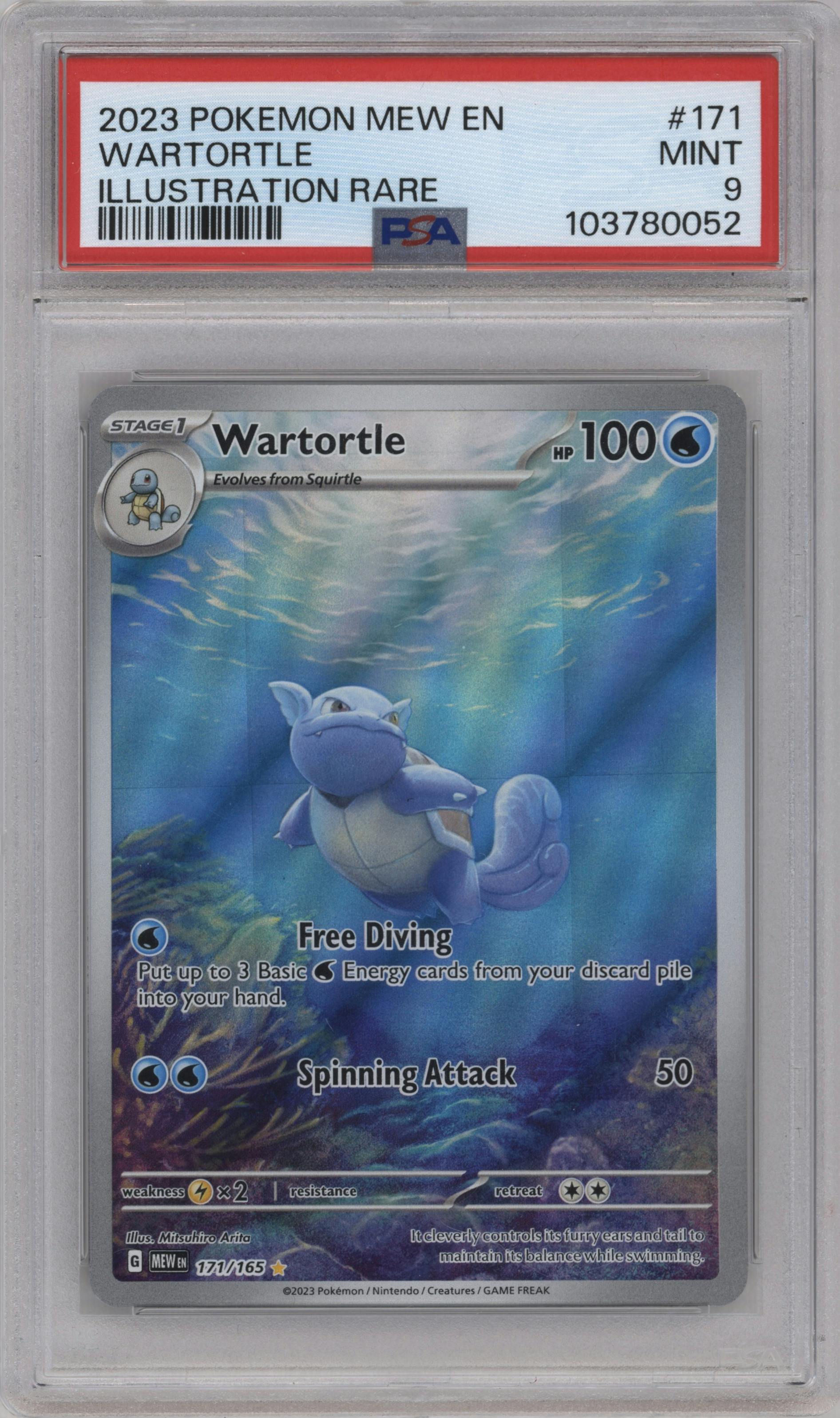 Wartortle from the 2023 Pokemon SV set graded by PSA and given an overall grade of 9.