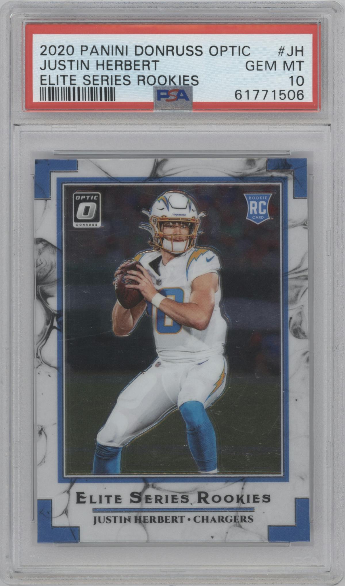 Justin Herbert from the 2020 Panini Donruss Optic set graded by PSA and given an overall grade of 10.