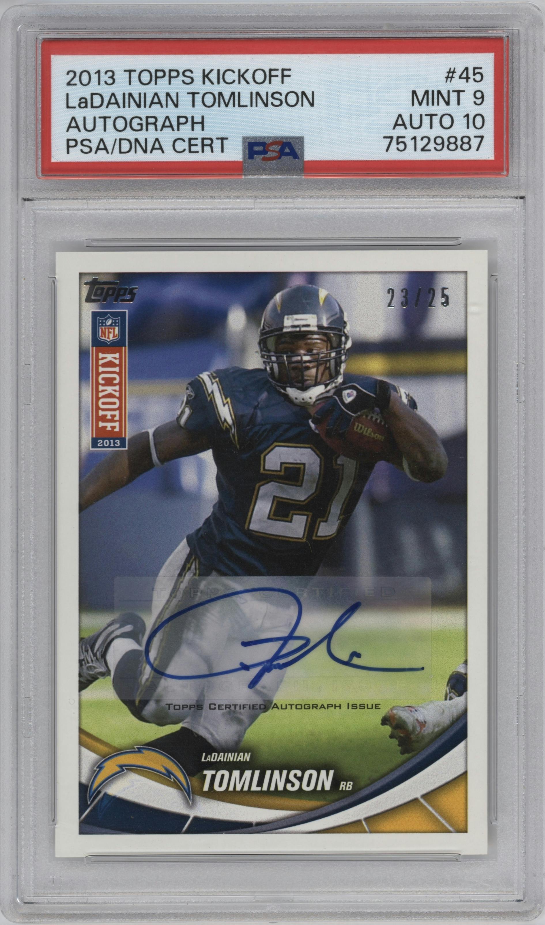 LaDainian Tomlinson from the 2013 Topps Kickoff set graded by PSA and given an overall grade of 9.