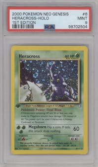 Heracross from the 2000 Pokemon Neo Genesis set graded by PSA and given an overall grade of 9.