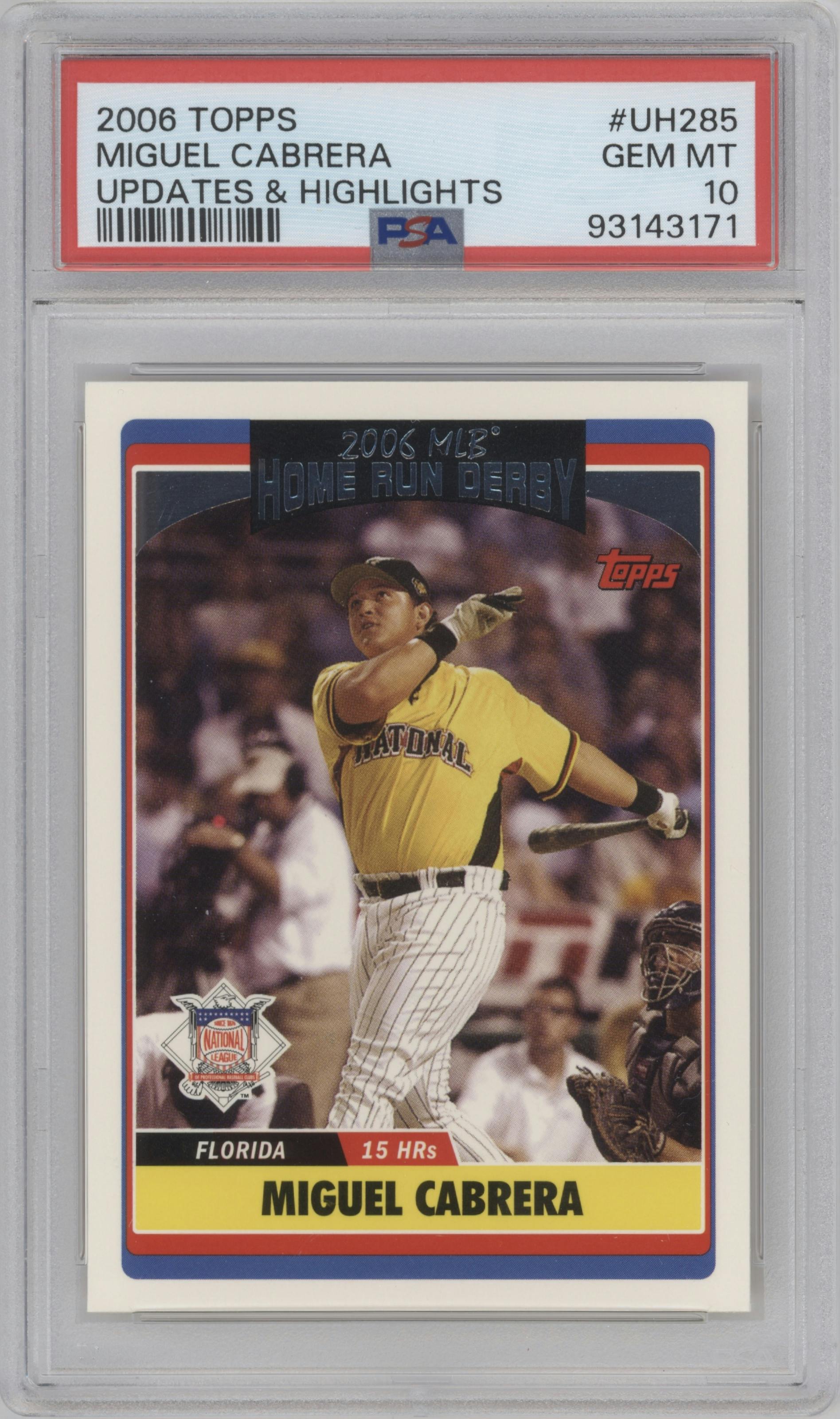 Miguel Cabrera from the 2006 Topps Updates & Highlights set graded by PSA and given an overall grade of 10.