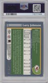 Larry Johnson from the 2003 Topps Chrome set featuring a Gold Xfractor parallel graded by PSA and given an overall grade of 9.
