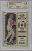 Nikola Jokic from the 2022-23 Panini Contenders Optic set featuring a Gold Vinyl parallel graded by Beckett and given an overall grade of 9.5.