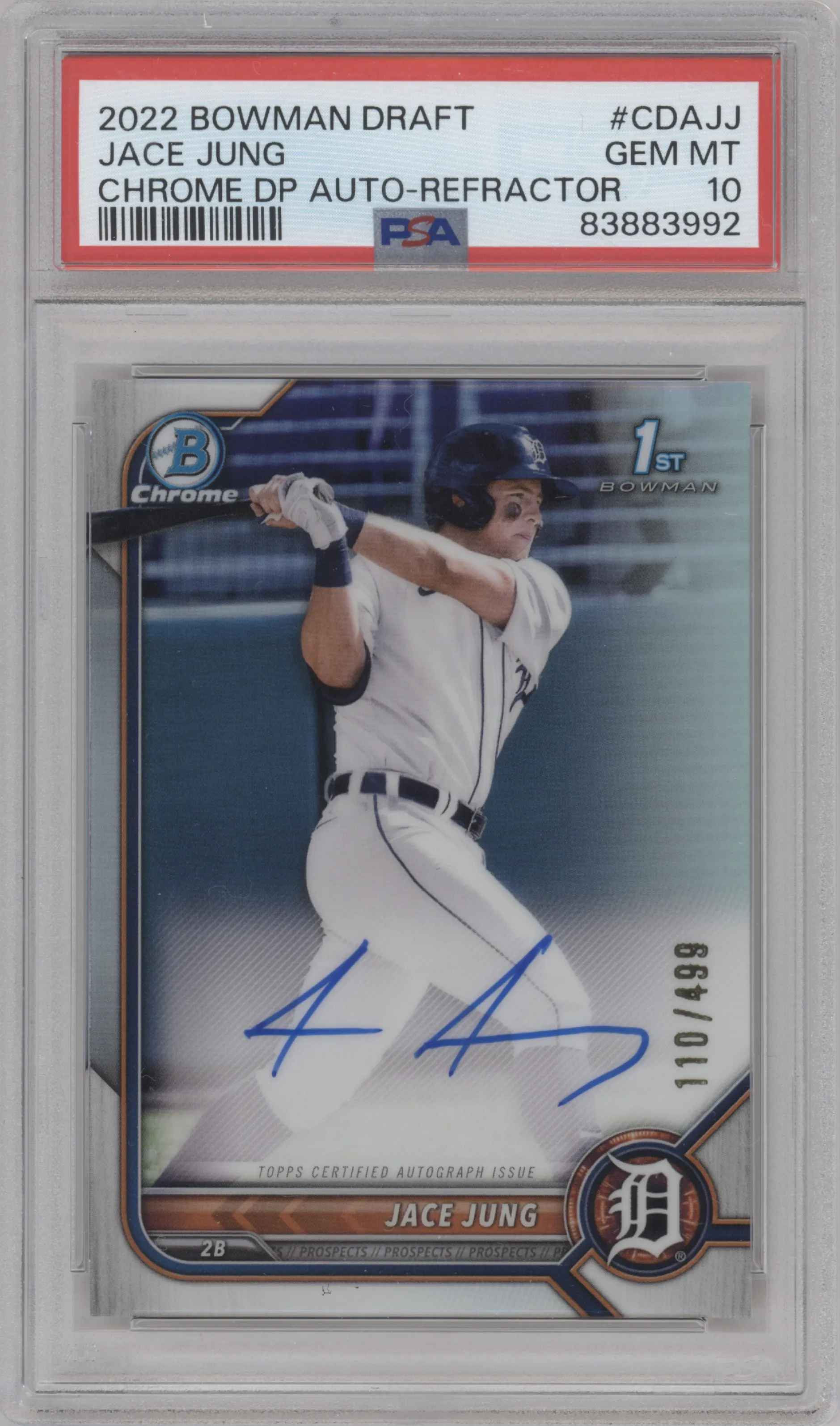 2022 Bowman Draft Chr.DP Auto Jace Jung Refractor PSA 10