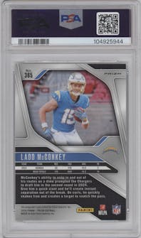 Ladd McConkey from the 2024 Panini Prizm set graded by PSA and given an overall grade of 9.
