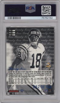 Randy Moss from the 1998 Flair Showcase set featuring a Legacy Coll. Grace parallel graded by PSA and given an overall grade of 9.