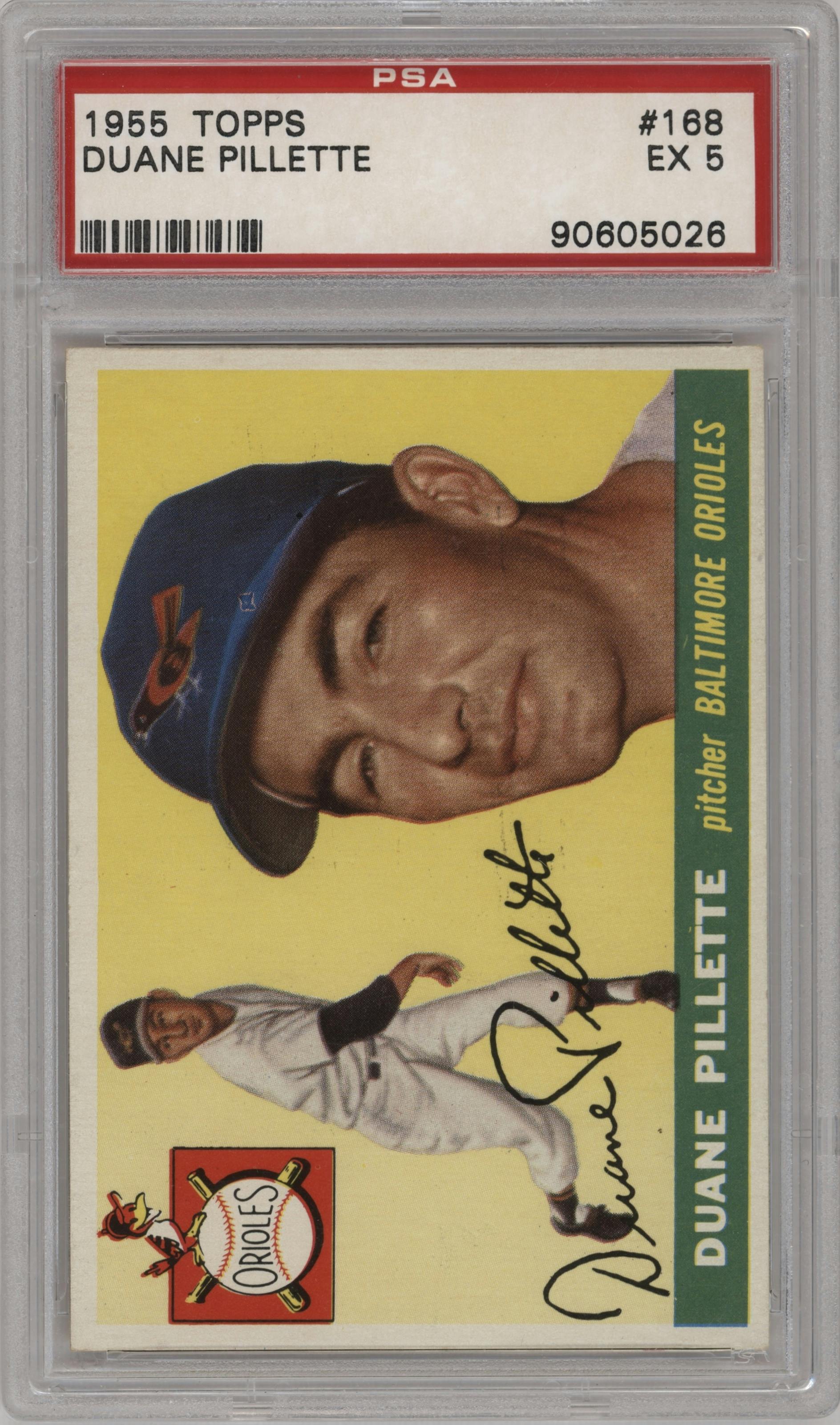 Duane Pillette from the 1955 Topps set graded by PSA and given an overall grade of 5.