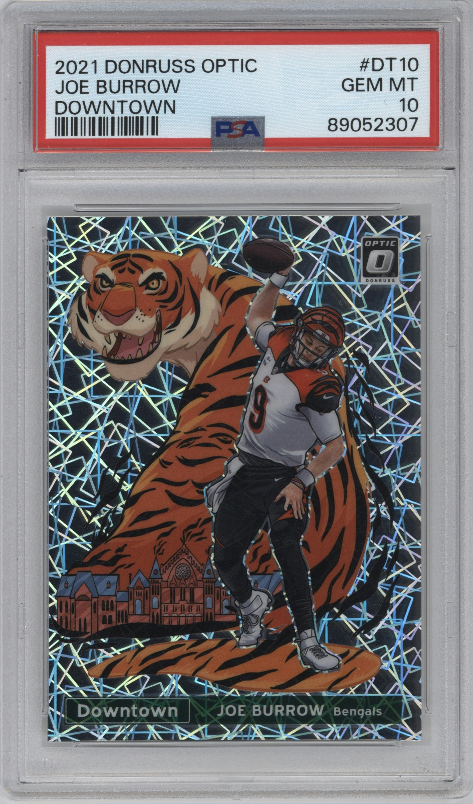 Joe Burrow from the 2021 Panini Donruss Optic set graded by PSA and given an overall grade of 10.