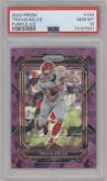 Travis Kelce from the 2022 Panini Prizm set featuring a Purple Ice parallel graded by PSA and given an overall grade of 10.