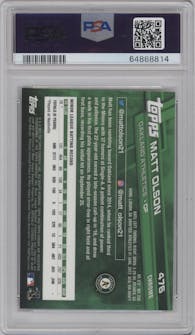 Matt Olson from the 2017 Topps Chrome Baseball Complete Set Sapphire Edition set graded by PSA and given an overall grade of 10.