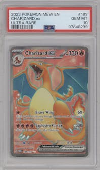 Charizard ex from the 2023 Pokemon SV set graded by PSA and given an overall grade of 10.