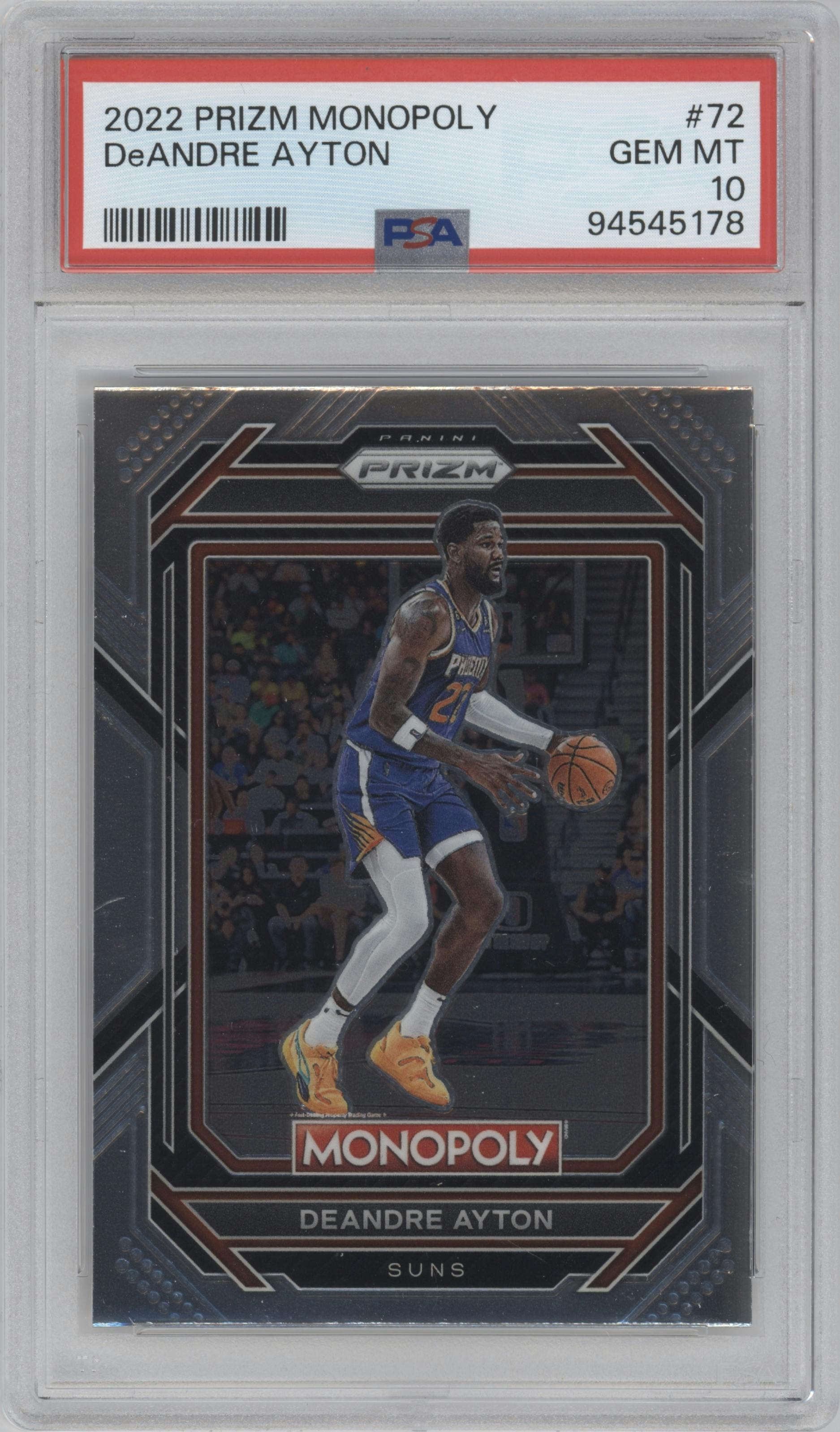 Deandre Ayton from the 2022-23 Panini Prizm Monopoly set graded by PSA and given an overall grade of 10.
