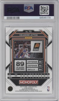 Deandre Ayton from the 2022-23 Panini Prizm Monopoly set graded by PSA and given an overall grade of 10.