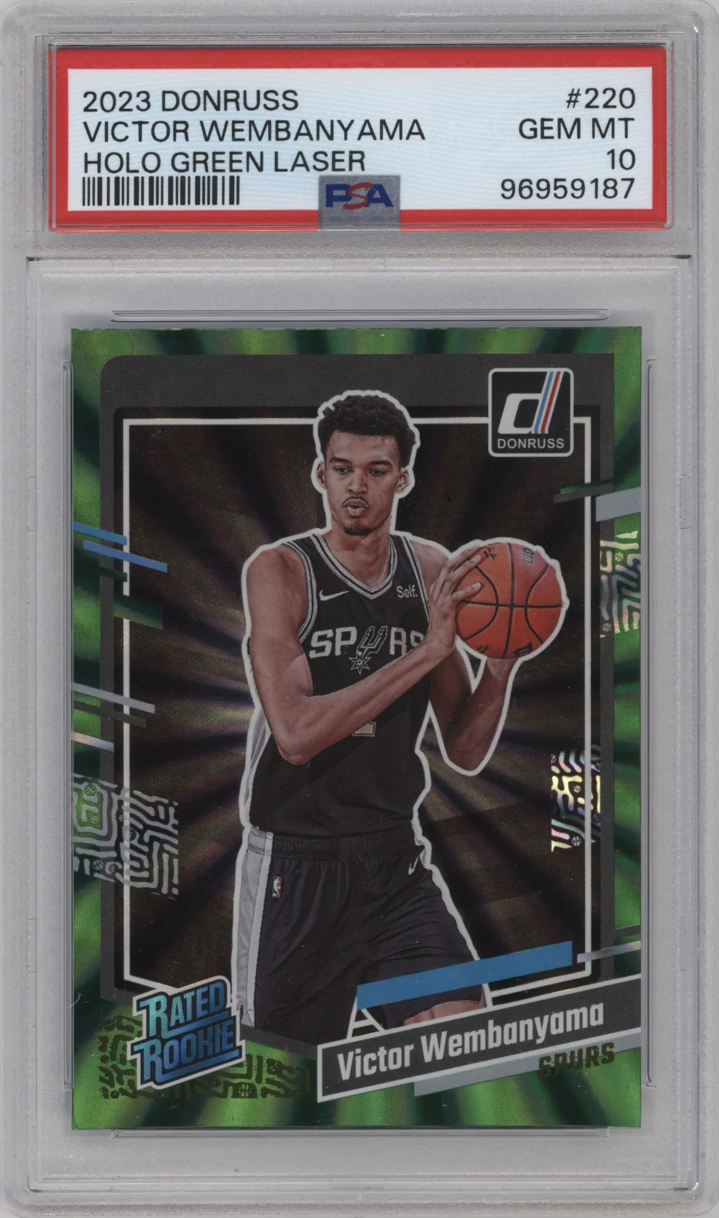 2023 Panini Donruss Rated Rookie Victor Wembanyama Green Holo Laser #220 PSA 10