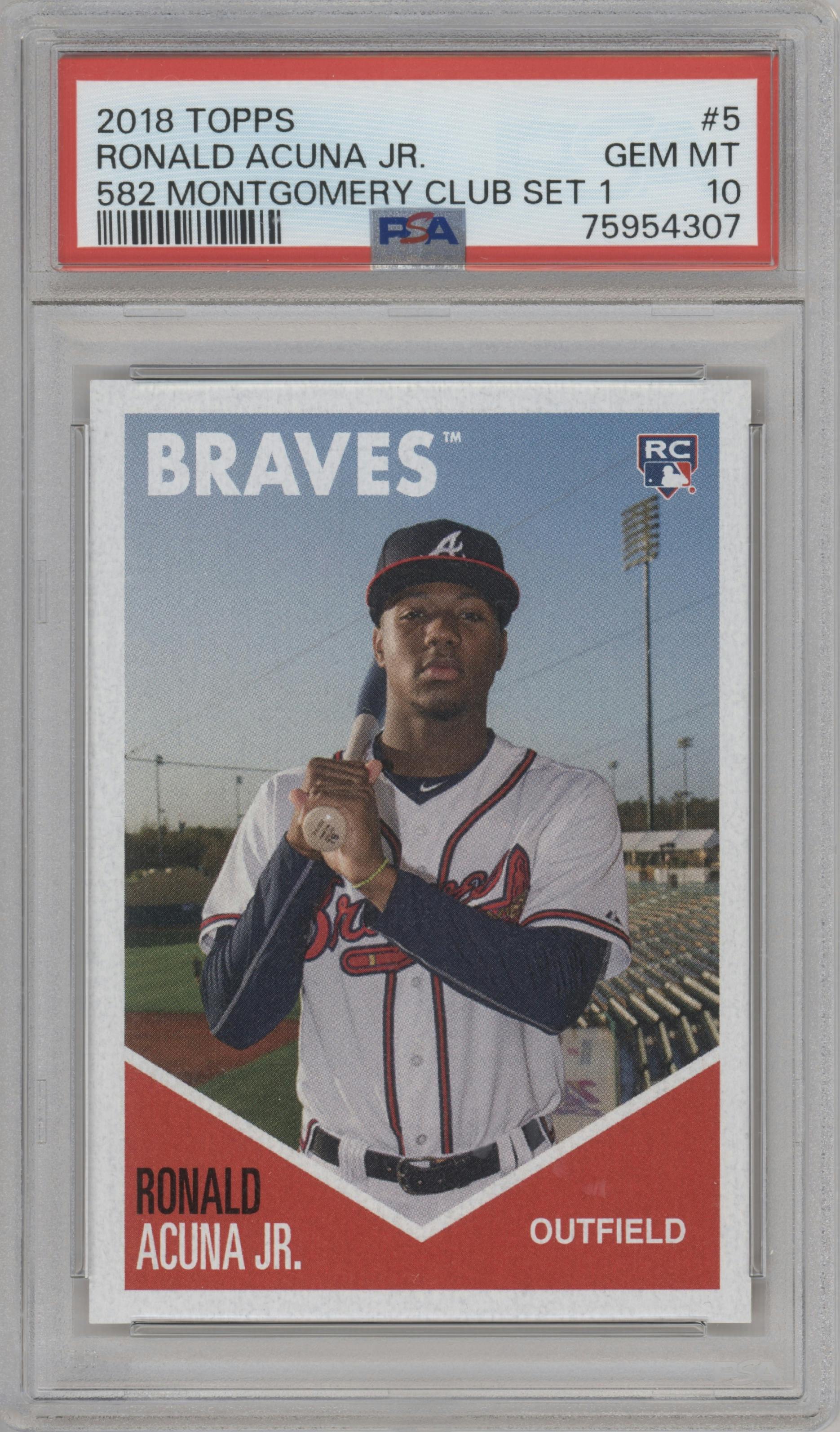 Ronald Acuna Jr. from the 2018-19 Topps 582 Montgomery Club set graded by PSA and given an overall grade of 10.