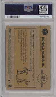 Ronald Acuna Jr. from the 2018-19 Topps 582 Montgomery Club set graded by PSA and given an overall grade of 10.