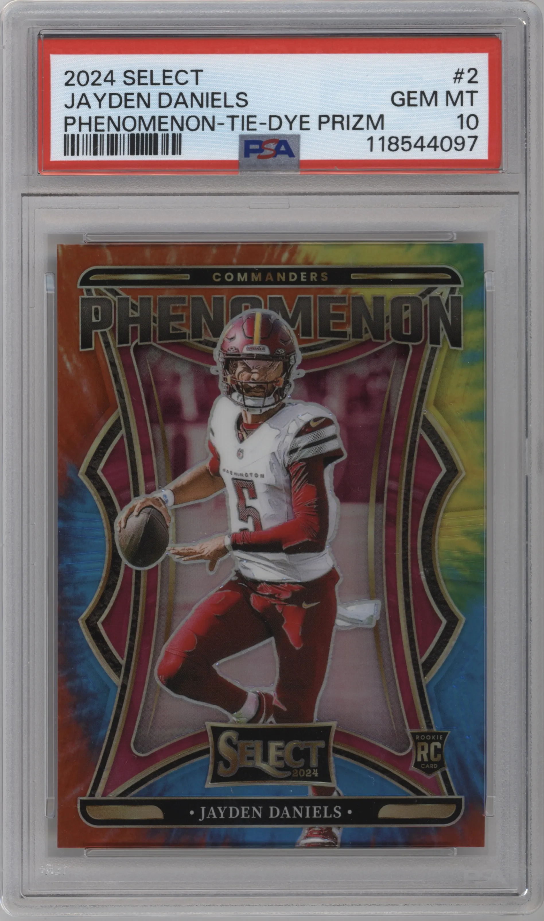 2024 Panini Select Phenomenon Jayden Daniels Tie-Dye Prizm PSA 10