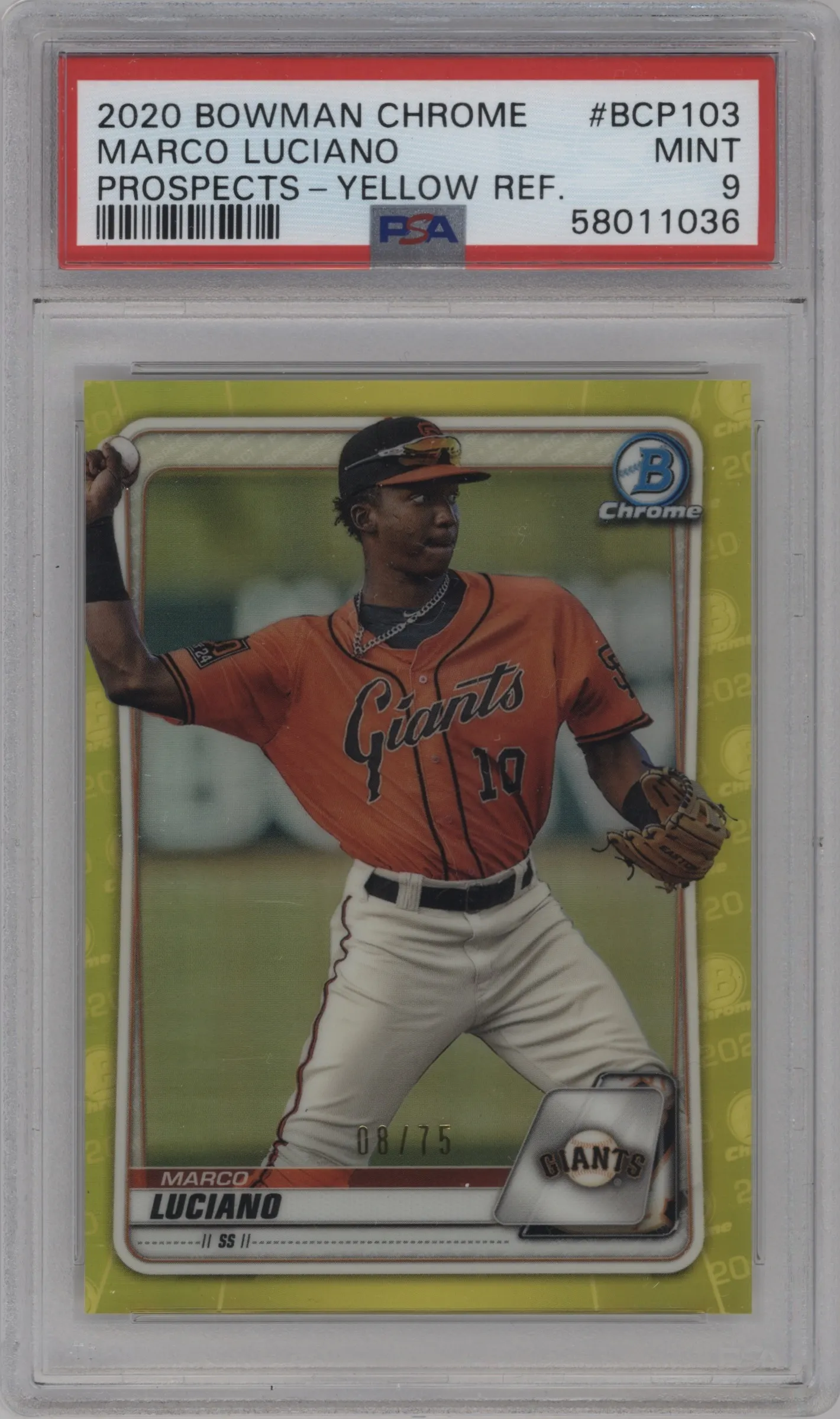 2020 Bowman Chr.Pros. Marco Luciano Yellow Refractor #BCP-103 PSA 9