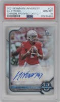 CJ Stroud from the 2021-22 Bowman University set graded by PSA and given an overall grade of 10.