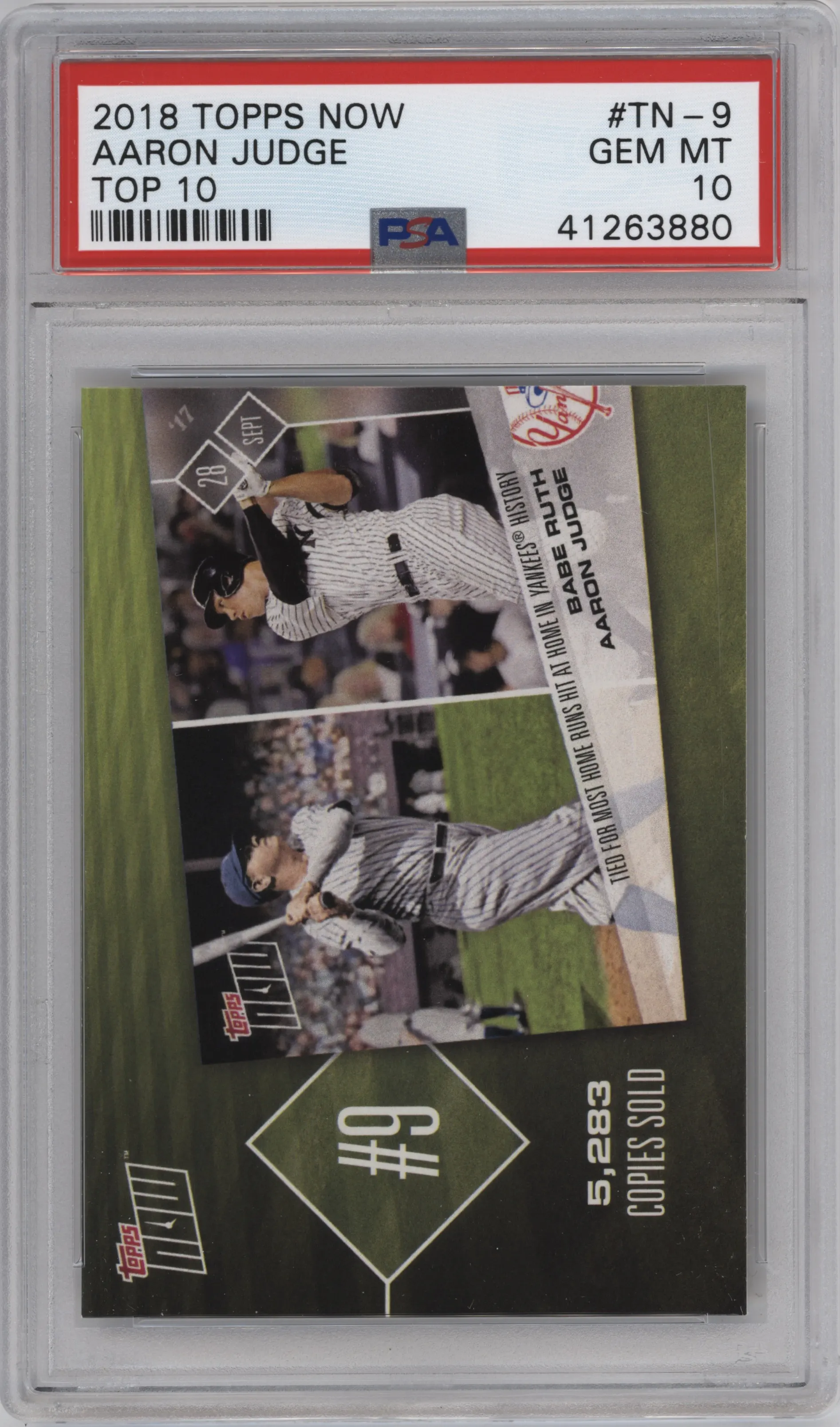 2018 Topps Series 1 Topps Now Top 10 Aaron Judge/Babe Ruth #TN-9 PSA 10