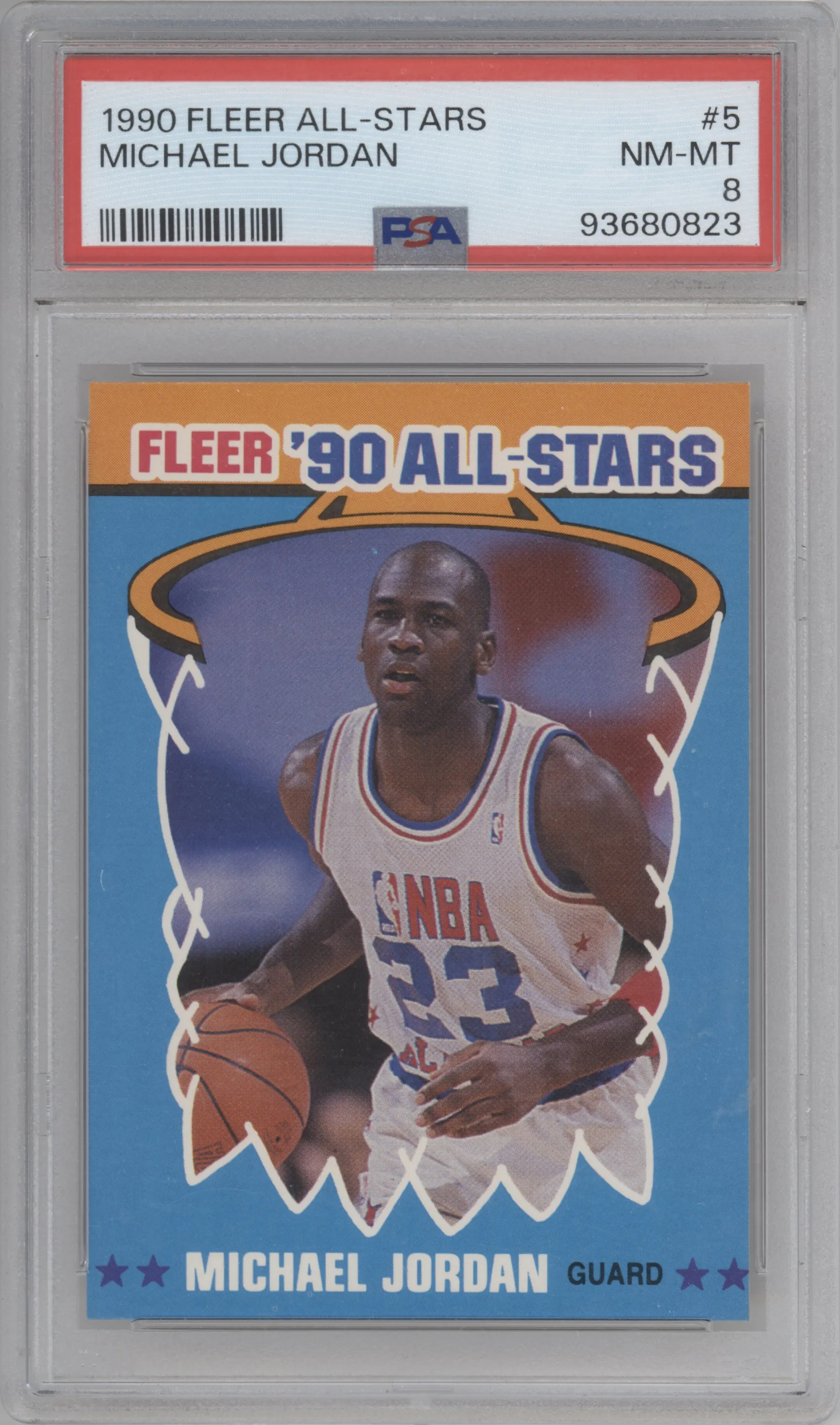 Michael Jordan from the 1990-91 Fleer set graded by PSA and given an overall grade of 8.