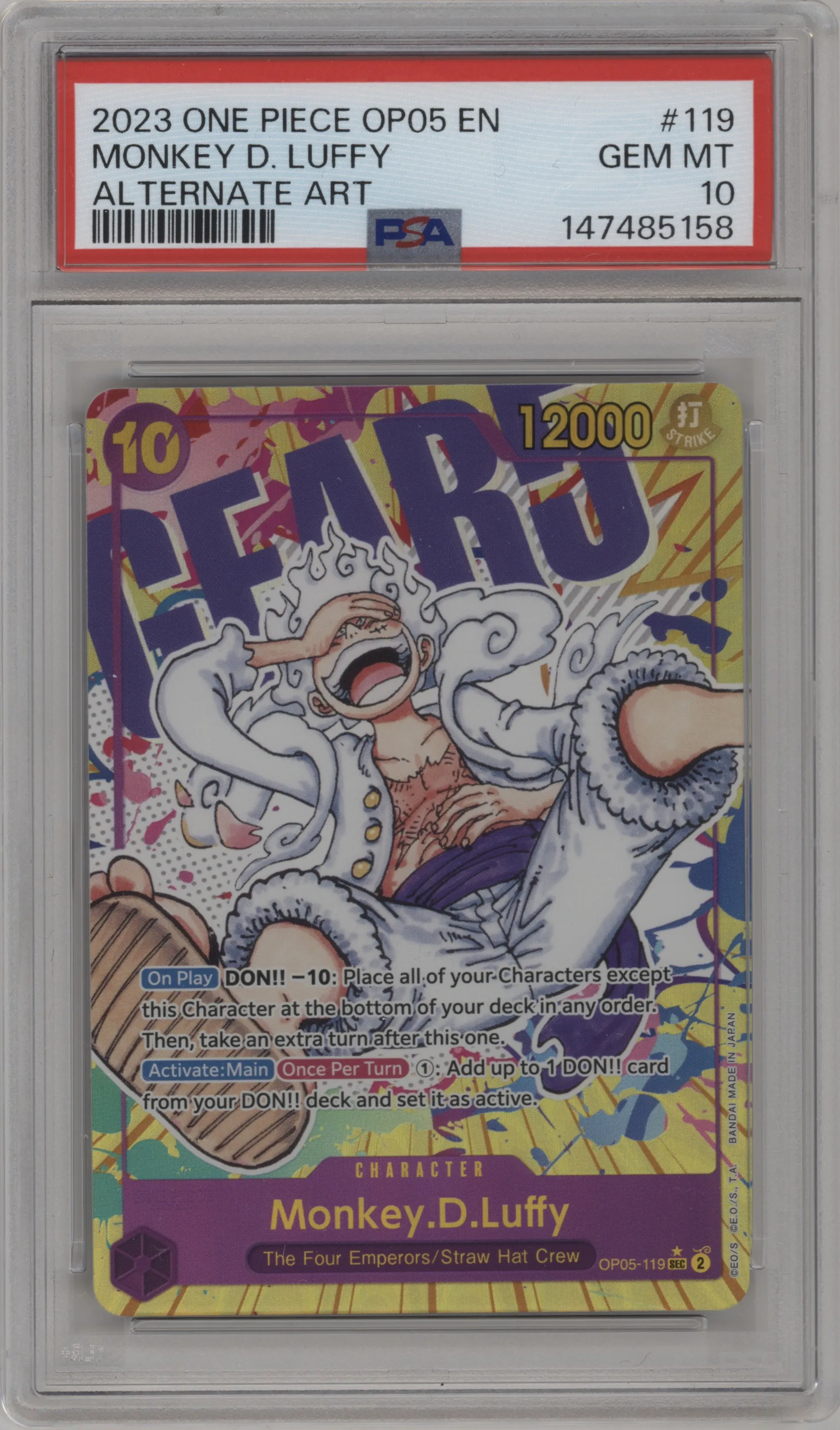 2023 One Piece Awakening of the New Era Monkey.D.Luffy Alternate Art SEC #OP05-119 SEC PSA 10