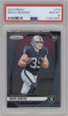 Brock Bowers from the 2024 Panini Prizm set graded by PSA and given an overall grade of 10.