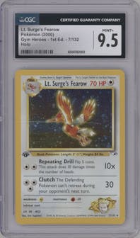 Lt. Surge's Fearow from the 2000 Pokemon GH set graded by CSG and given an overall grade of 9.5.