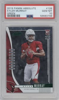 Kyler Murray from the 2019 Panini Absolute set featuring a Green parallel graded by PSA and given an overall grade of 10.
