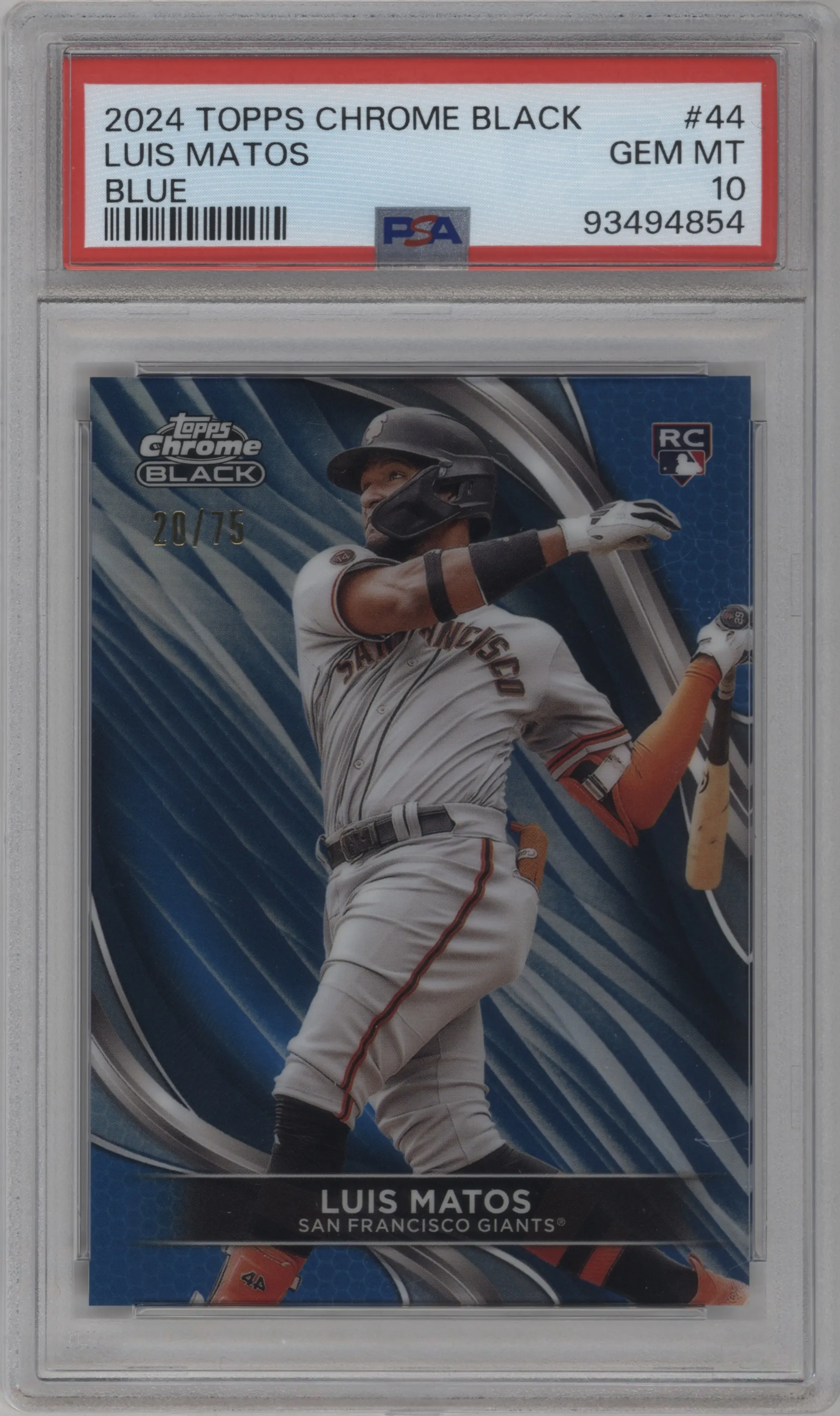 2024 2024 Topps Chrome Black Topps Chrome Black Luis Matos Blue Refractor PSA 10