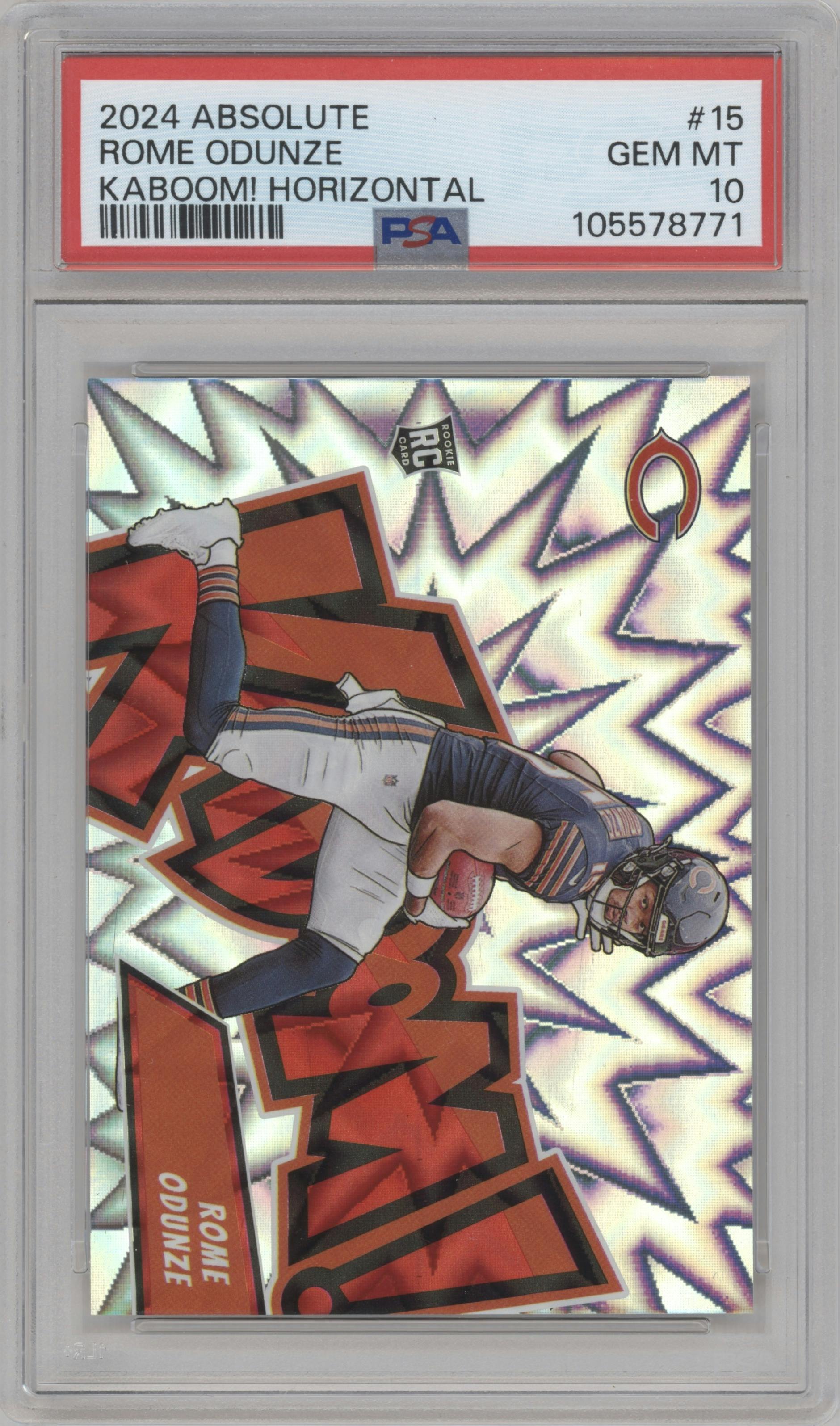 Rome Odunze from the 2024 Panini Absolute set graded by PSA and given an overall grade of 10.