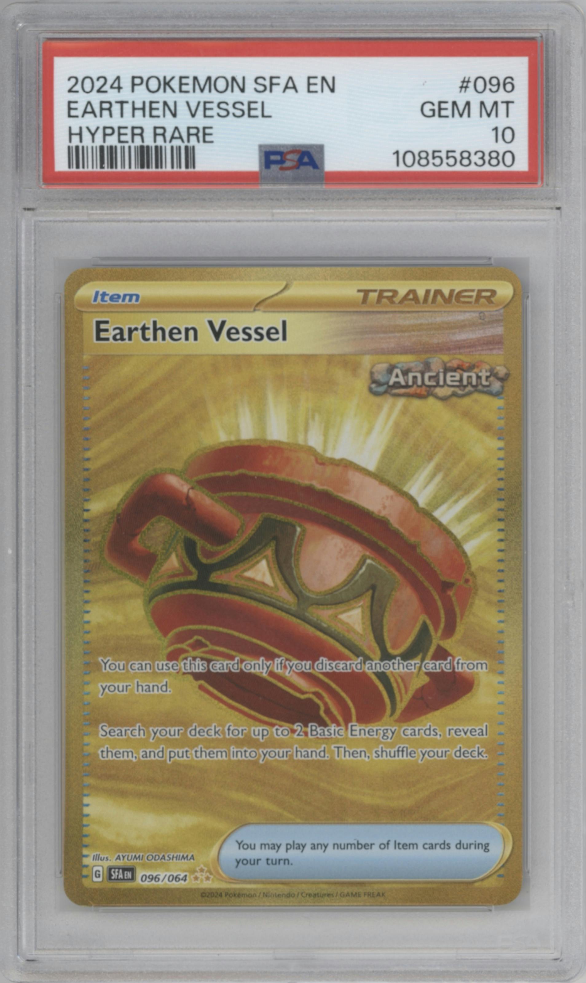 Earthen Vessel from the 2024 Pokemon SV set graded by PSA and given an overall grade of 10.