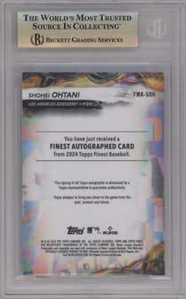 Shohei Ohtani from the 2024 Topps Finest set featuring a Orange Refractor parallel graded by Beckett and given an overall grade of 9.5.