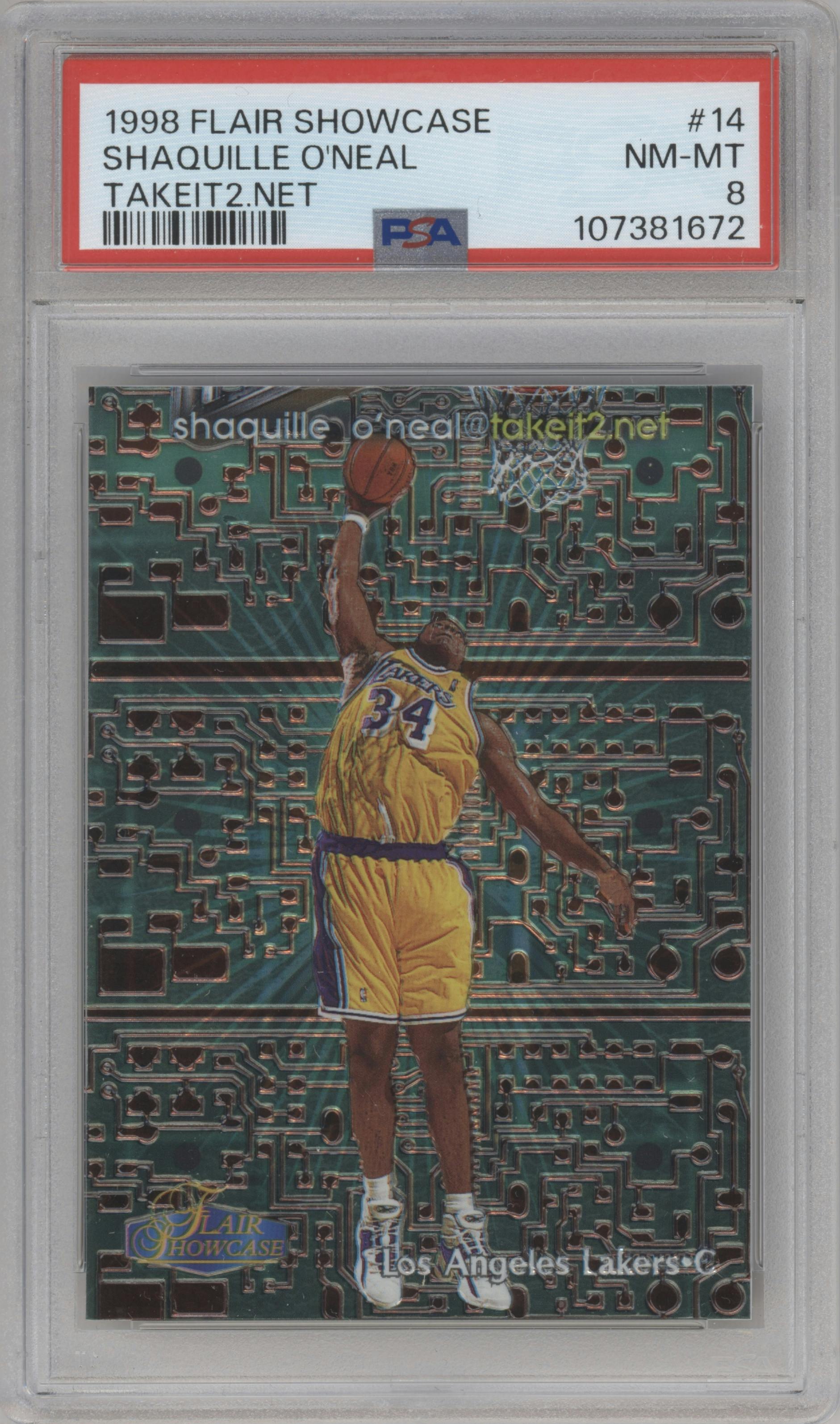 Shaquille O'Neal from the 1998-99 Flair Showcase set graded by PSA and given an overall grade of 8.