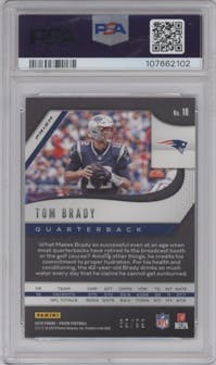 Tom Brady from the 2019 Panini Prizm set featuring a Blue Ice parallel graded by PSA and given an overall grade of 9.