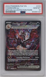Charizard ex from the 2024 Pokemon SV set graded by PSA and given an overall grade of 10.