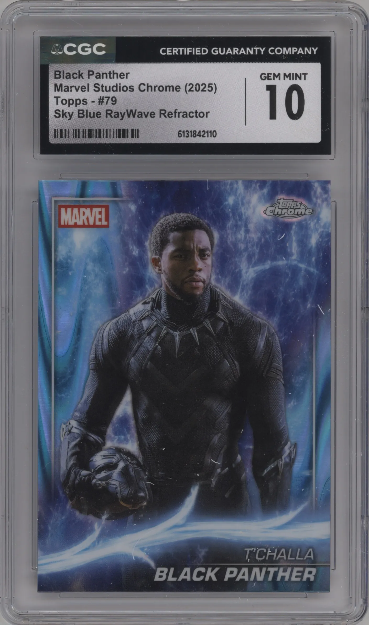 2025 Topps Chrome Marvel Studios Black Panther Sky Blue RayWave Refractor #79 CGC 10