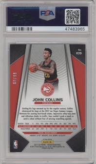 John Collins from the 2017-18 Panini Prizm  set featuring a Blue Ice parallel graded by PSA and given an overall grade of 10.