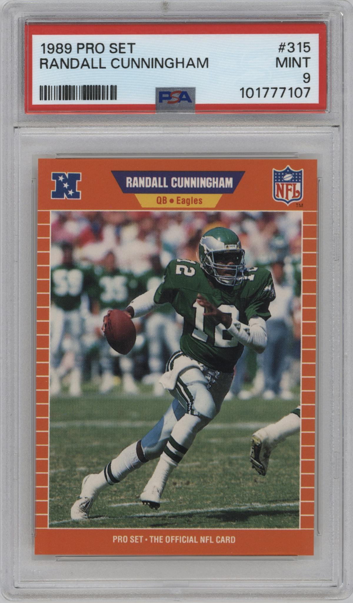 Randall Cunningham from the 1989 Pro Set set graded by PSA and given an overall grade of 9.